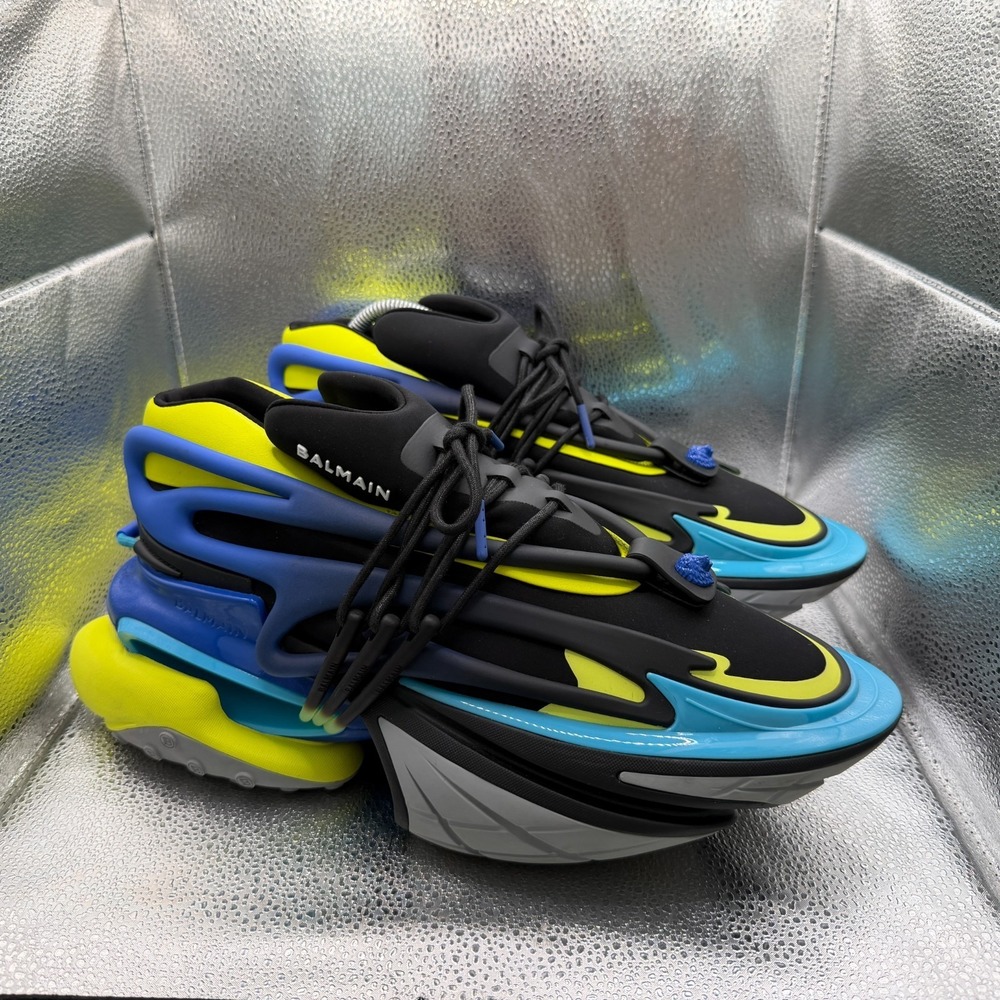 Size 12 Balmain Unicorn Low Top Chunky Blue Black Yellow Mens Athletic Sneakers